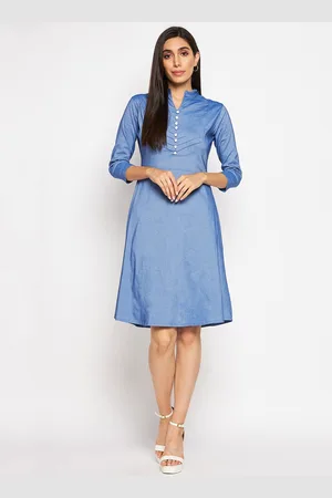 Camey Mandarin Collar Cotton A-Line Dress