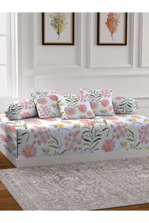 Arrabi 6 Pieces White & Pink Printed Diwan Set