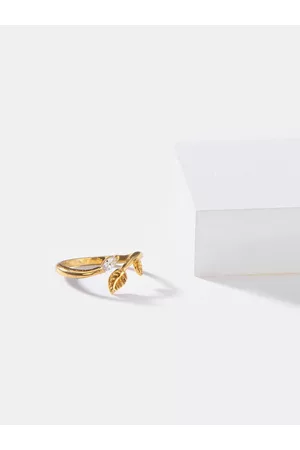 SHAYA Women Gold-Plated 925 Silver CZ studded Leaf Shape Ring