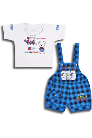 Wish Karo Boys Checked Cotton Dungaree With T-shirt