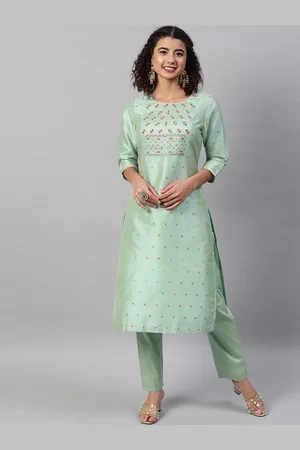 indo street Ethnic Motifs Embroidered A-Line Kurta with Trousers