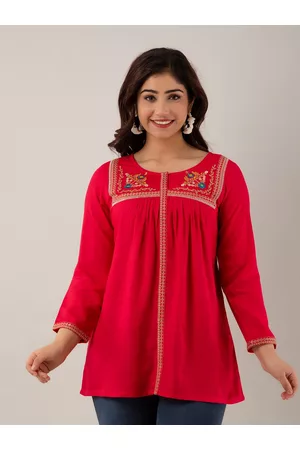 Charu Round Neck Embroidered Detail Empire Top