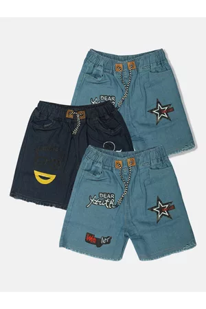 MANZON Girls Pack of 3 Printed Mid-Rise Denim Shorts