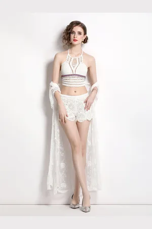JC Collection Women Self Design Top with Shorts & Shrug