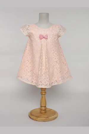 MANY FROCKS & Girls Floral Self Design Bow Detailed A-Line Dress