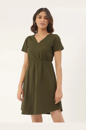 BRINN Olive Green A-Line Dress