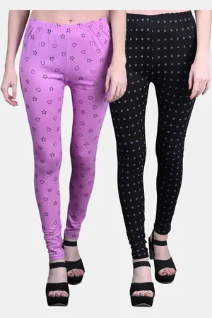 FRENCH KLEIDER Girls Pack Of 2 Printed Churidar-Length Cotton Leggings