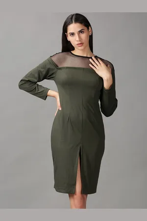 SHOWOFF Round Neck Semi Sheer Bodycon Dress