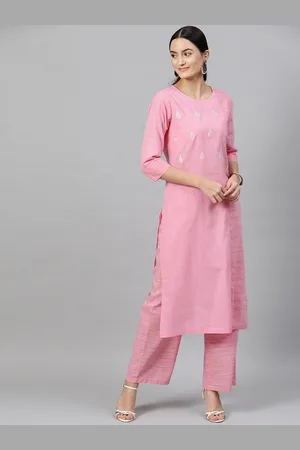 indo street Ethnic Yoke Design Thread Work Panelled Pure Cotton Kurta with Palazzos