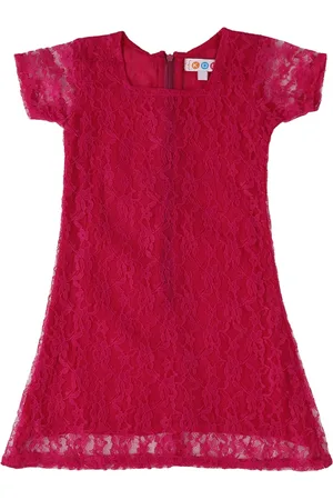 Kids On Board Girls Magenta Self Design A-Line Dress