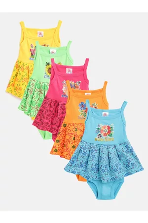 MANZON Girls Pack of 5 Floral Print Fit & Flare Dresses with Briefs