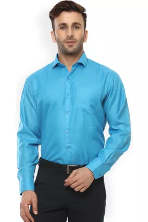 Hangup Men Blue Comfort Regular Fit Solid Formal Shirt