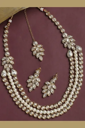 OOMPH Kundan Studded & Pearls Beaded Jewellery Set