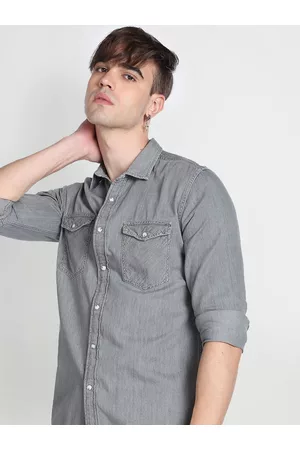 Flying Machine Spread Collar Twill Denim Casual Shirt