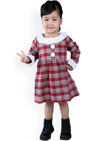 Nino Bambino Girls Red & Grey Organic Cotton Checked Fit and Flare Dress