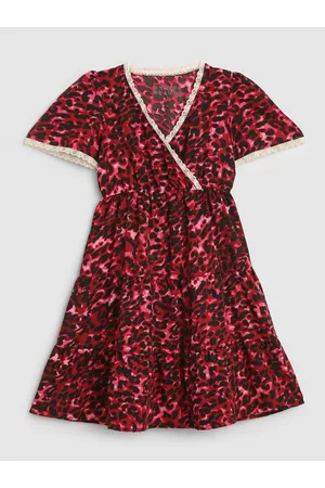 HERE&NOW Girls Animal Printed Lace Inserts Tiered Fit & Flare Dress