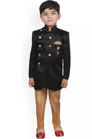 SG Boys Black & Gold Coloured Solid Sherwani Set