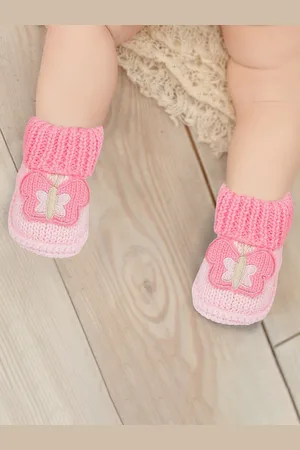 Baby Moo Infant Girls Pink Patterned Organic-Cotton Crochet Socks Booties
