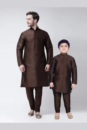 SG Boys Brown Solid Raw Silk Kurta with Pyjamas