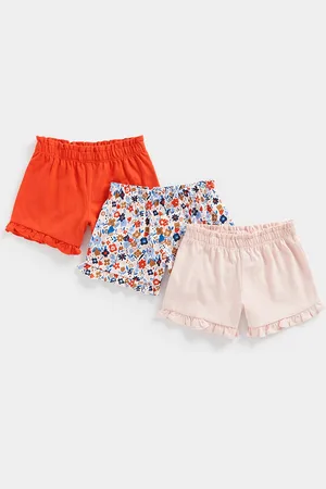 Mothercare Girls Pack Of 3 Solid & Printed Regular Fit Mid-Rise Pure Cotton Regular Shorts