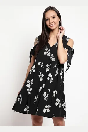 Mayra Women Black Printed A-Line Dress