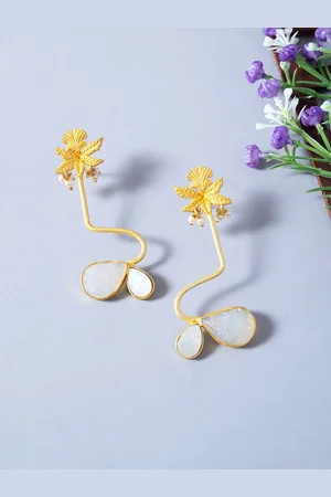 Golden Peacock Floral Contemporary Drop Earrings