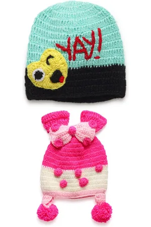 CHUTPUT Kids Set of 2 Pink & Blue Embroidered Beanie