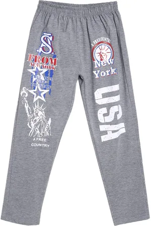 Sweet Angel Girls Grey Melange & Blue Graphic Printed Pure Cotton Straight-Fit Track Pants