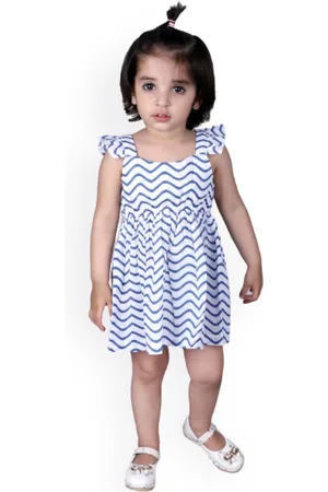 Nino Bambino Girls Blue & White Printed Organic Cotton Fit & Flare Dress