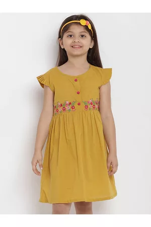 Bhama Girls Floral Embroidered Flutter Sleeves Fit & Flare Dress