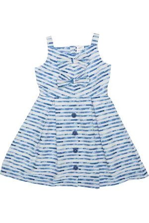 Doodle Girls Blue & White Printed Fit and Flare Dress
