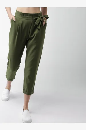 Mast & Harbour Women Olive Green Regular Fit Solid Peg Trousers