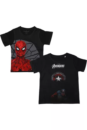 Wear Your Mind Boys Black Spiderman Printed Round Neck Cotton T-shirt Pack of 2