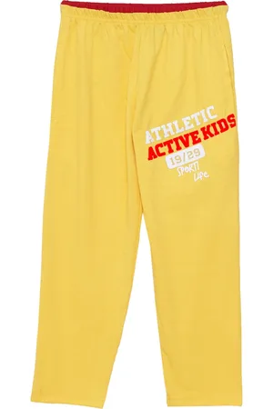Sweet Angel Girls Yellow & White Solid Straight Fit Outdoor Track Pants
