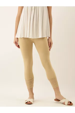 Zebu Women Beige Solid Skinny Fit Ankle-Length Leggings