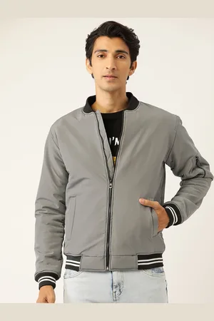 Leather Retail Men Grey Bomber Jacket