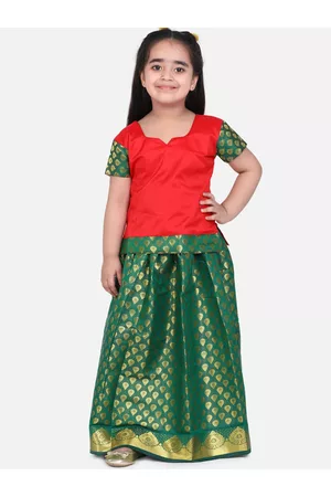 BownBee Red & Green Ready to Wear Lehenga with Blouse