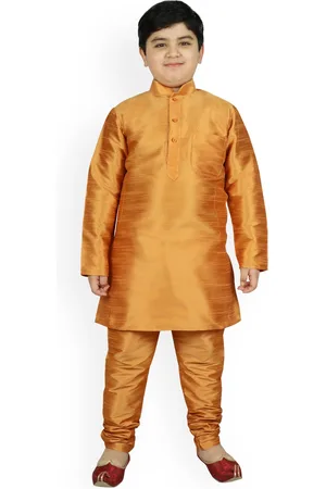 SG Boys Gold-Toned Solid Kurta with Churidar