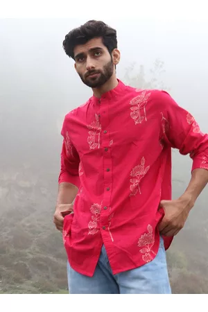 Chidiyaa Men Floral Printed Cotton Mandarin Collar Standard Opaque Casual Shirt