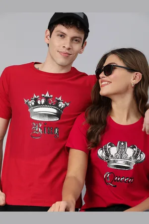 BRATMA Men Red Charcoal Grey Printed Round Neck Pure Cotton T-shirt