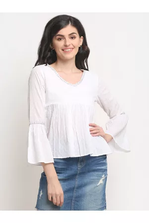 La Zoire Women White Self Design Cotton Top