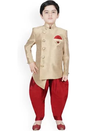 SG Boys Beige & Red Sherwani Set