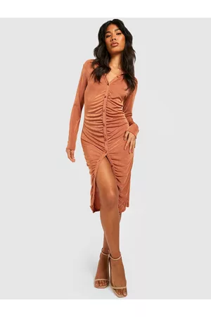 Boohoo Long Sleeves Ruched Shirt Dress