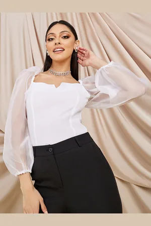 Styli White Square Neck Puff Sleeve Top