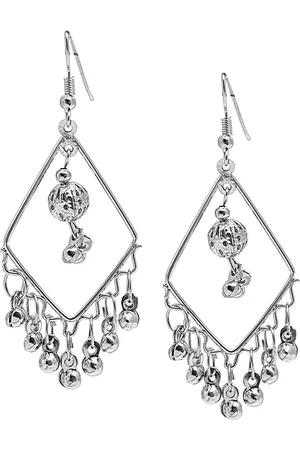 Shivansh Women Silver-Toned Contemporary Drop Earrings