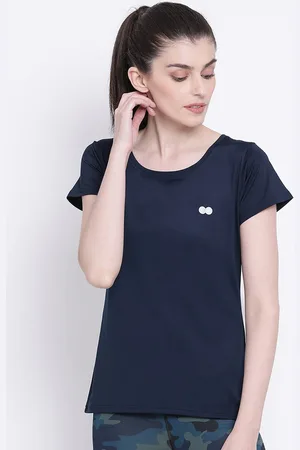 Clovia Women Navy Blue Solid Round Neck T-shirt