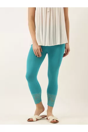 Zebu Women Turquoise Blue Solid Skinny Fit Ankle-Length Leggings