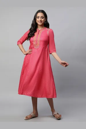 AURELIA Mandarin Collar Print A-Line Midi Dress