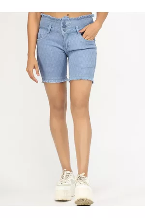 AngelFab Women Self Design High-Rise Denim Shorts