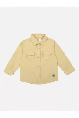 BodyCare Boys Beige Slim Fit Solid Casual Shirt